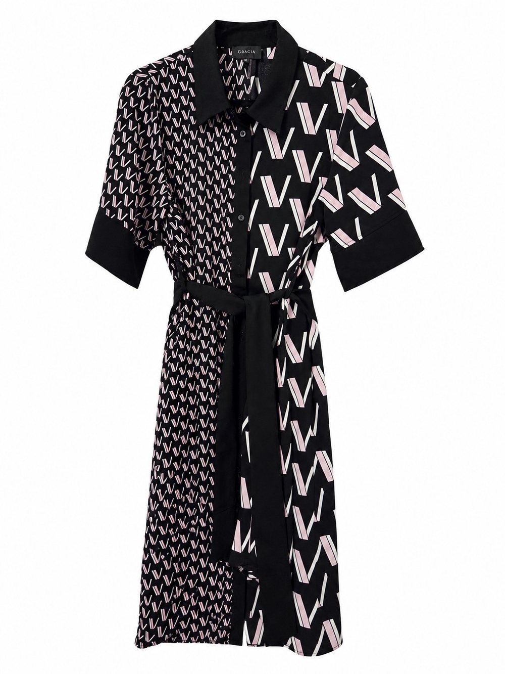 Gracia Black and Light Pink Patterned High-Low Dress